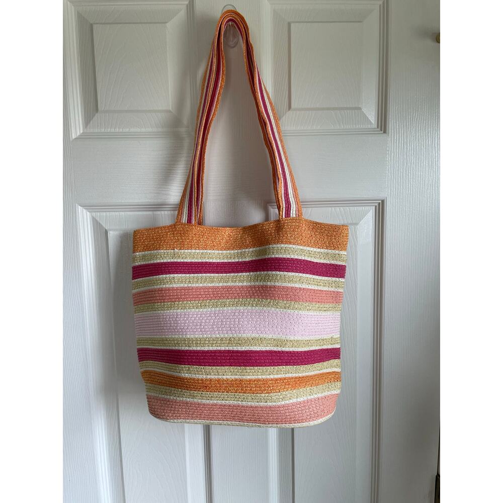 Cappelli Straworld Shoulder Bag Tote NWOT Striped Orange Pink Beachy Resort Pool - Picture 2 of 13